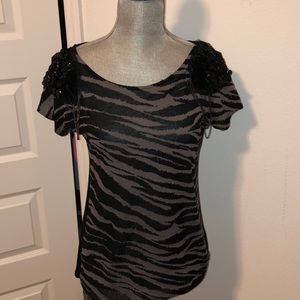 Yag couture top TIGER print sequin shoulder top